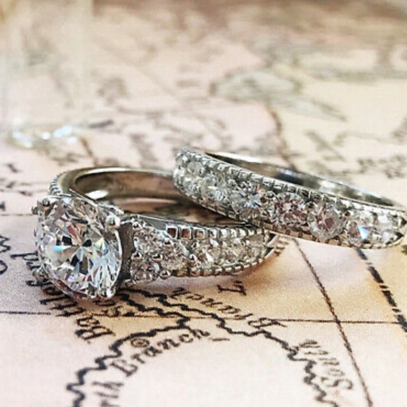 New 925 Silver Sapphire 2pcs/set Rings Size 6-10 - Picture 2 of 4